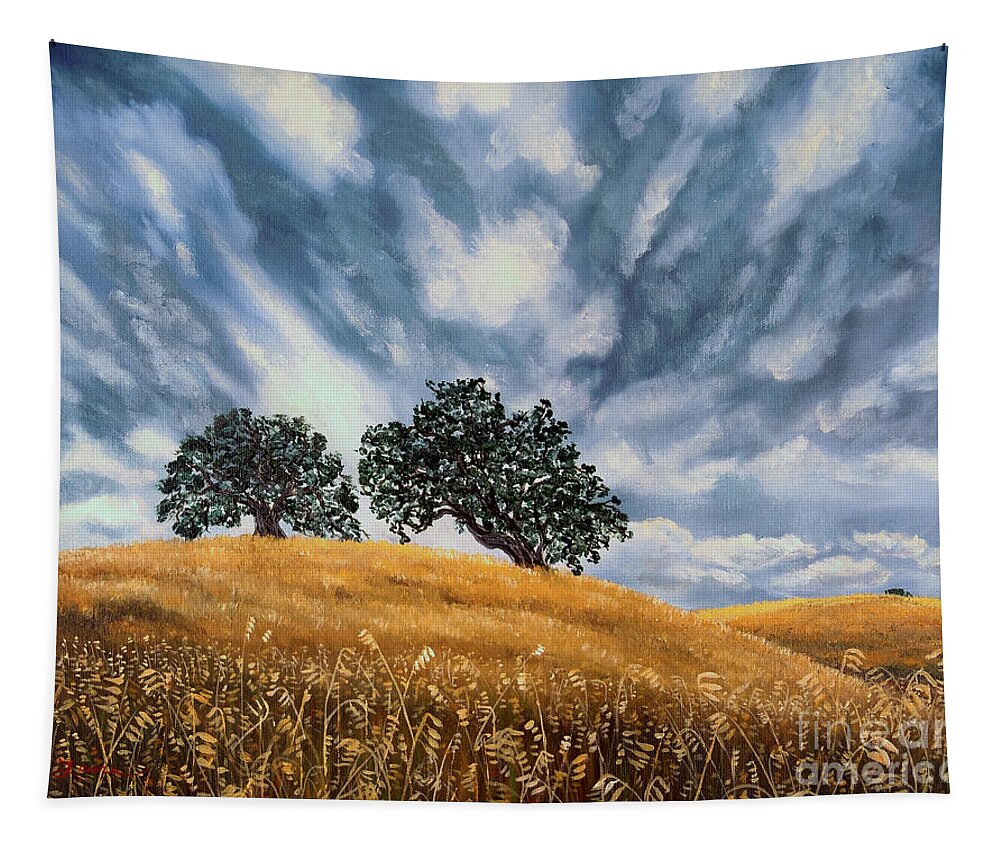 California Tapestry featuring the painting Sudden Storm in May by Laura Iverson