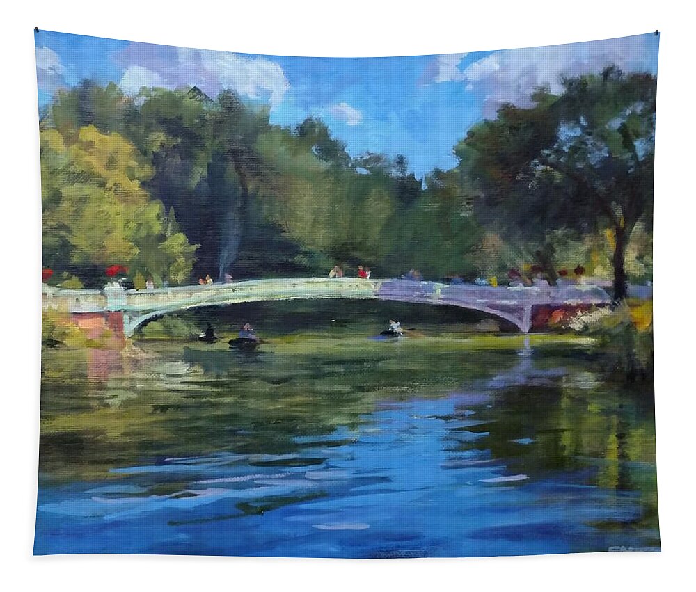 Landscape Tapestry featuring the painting Summer Afternoon on The Lake, Central Park by Peter Salwen