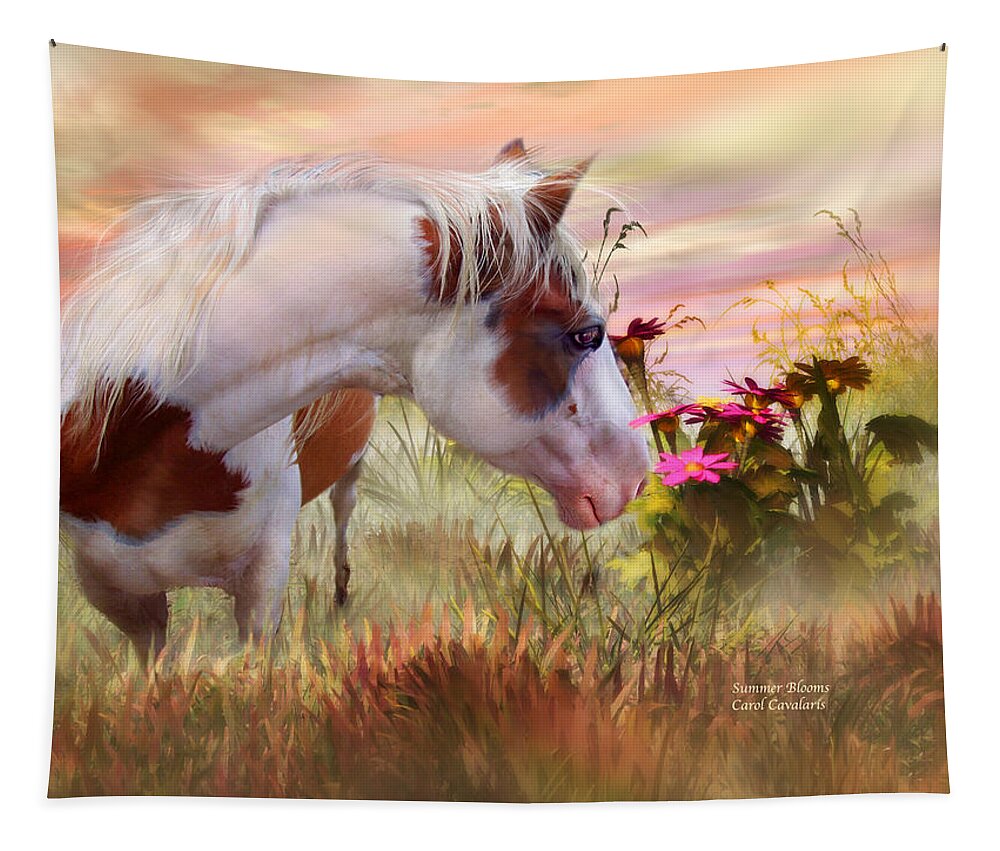 Horse Tapestry featuring the mixed media Summer Blooms by Carol Cavalaris