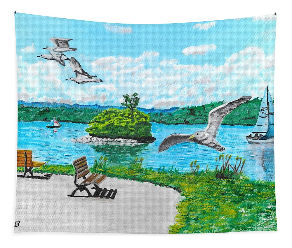 Sail Boat Tapestry featuring the painting Summer on the Bay by David Bigelow