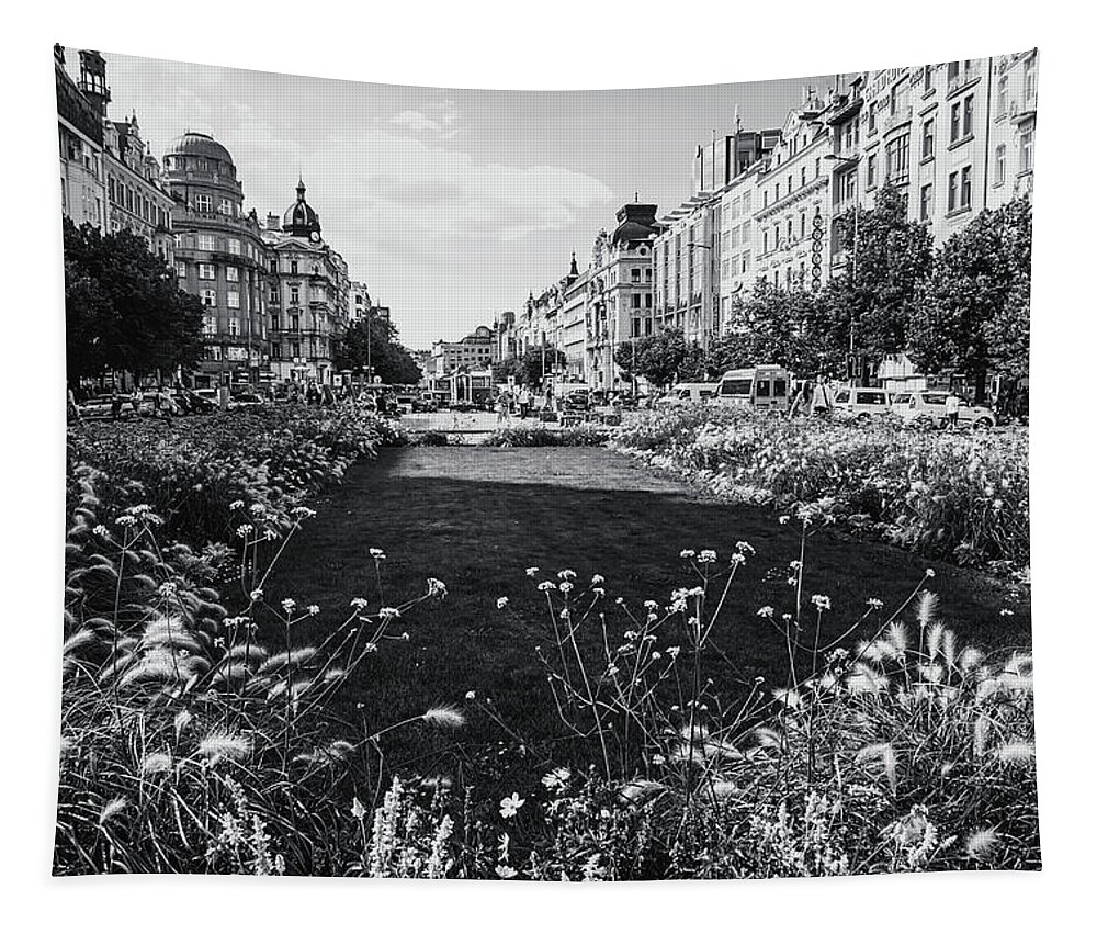 Jenny Rainbow Fine Art Photography Tapestry featuring the photograph Summer Prague. Black and White by Jenny Rainbow