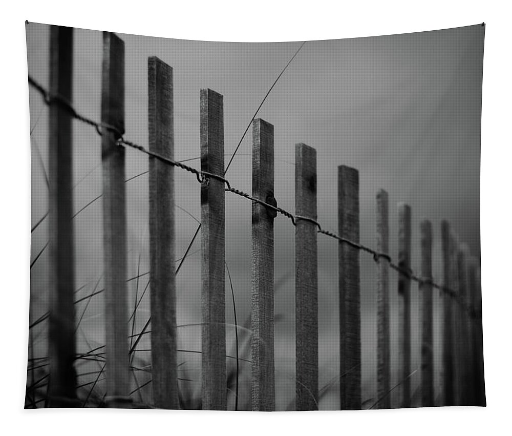 Beach Fence Tapestry featuring the photograph Summer Storm Beach Fence Mono by Laura Fasulo