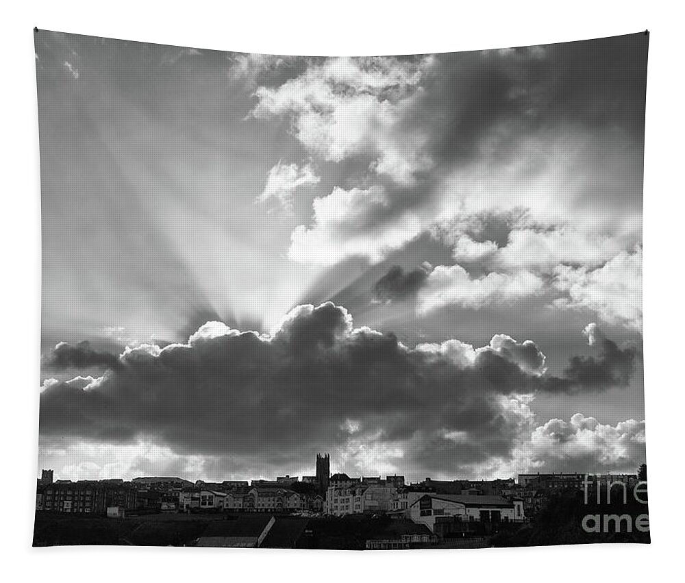 Sun Tapestry featuring the photograph Sun Beams over Church by Nicholas Burningham