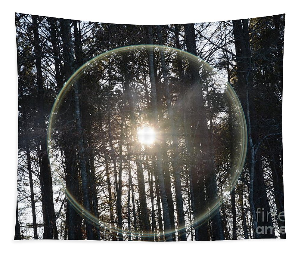 Adrian-deleon Tapestry featuring the photograph Sun or Lens Flare in between the woods -Georgia by Adrian De Leon Art and Photography