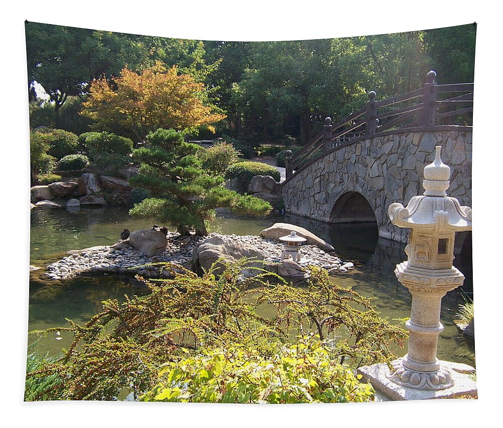 Japanese Garden Tapestry featuring the photograph Sun Over Bonsai by Colleen Cornelius