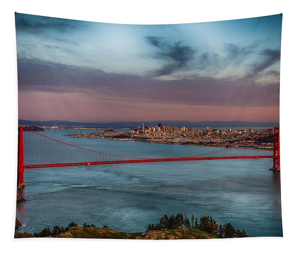 Golden Gate Bridge Tapestry featuring the photograph Sun Set on San Francisco by Paul Freidlund