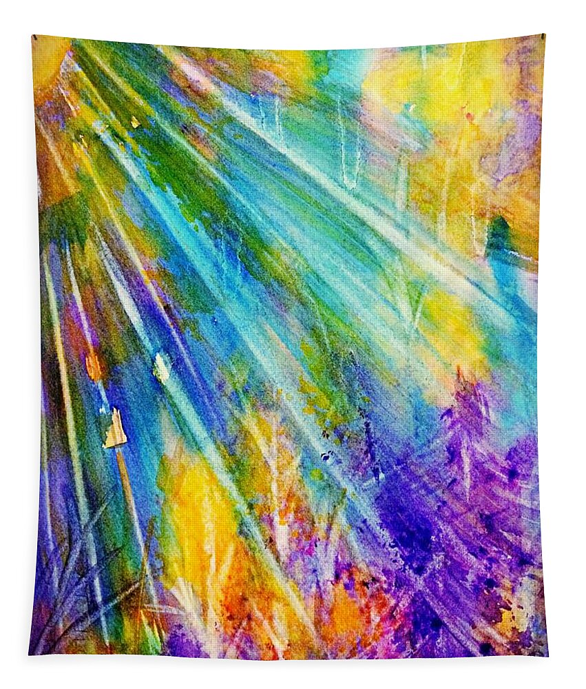 Forest Tapestry featuring the painting Psychedelic Forest Sunburst by Ellen Levinson
