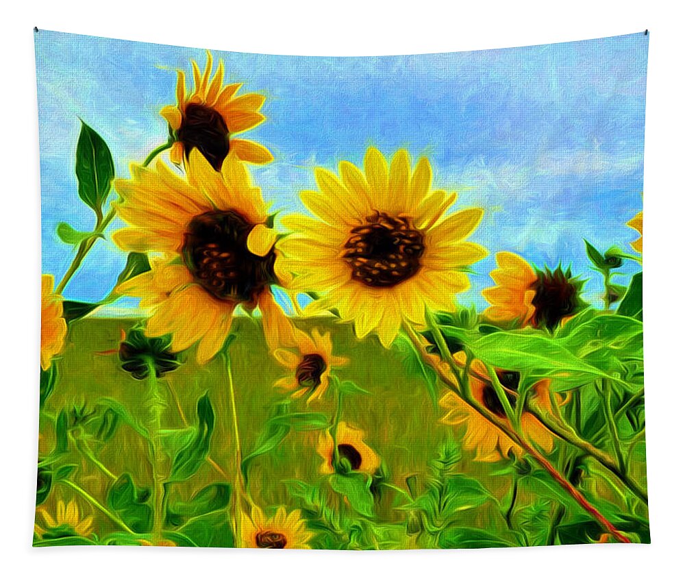Best Tapestry featuring the painting Sunflower Along the Road by Mitchell R Grosky