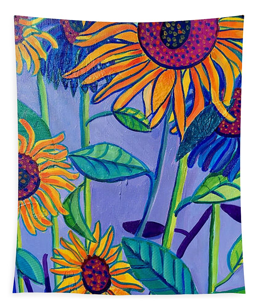 Sunflowers Tapestry featuring the painting Sunflower Garden by Debra Bretton Robinson