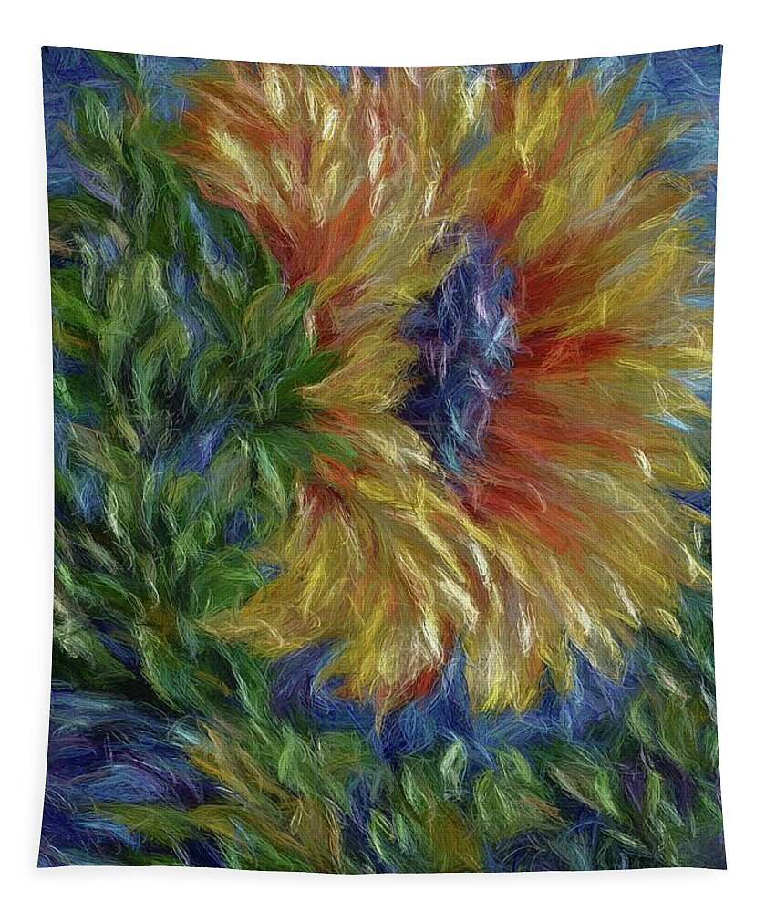 Sunflower Tapestry featuring the mixed media Contemporary Sunflower by OLena Art by Lena Owens - Vibrant DESIGN