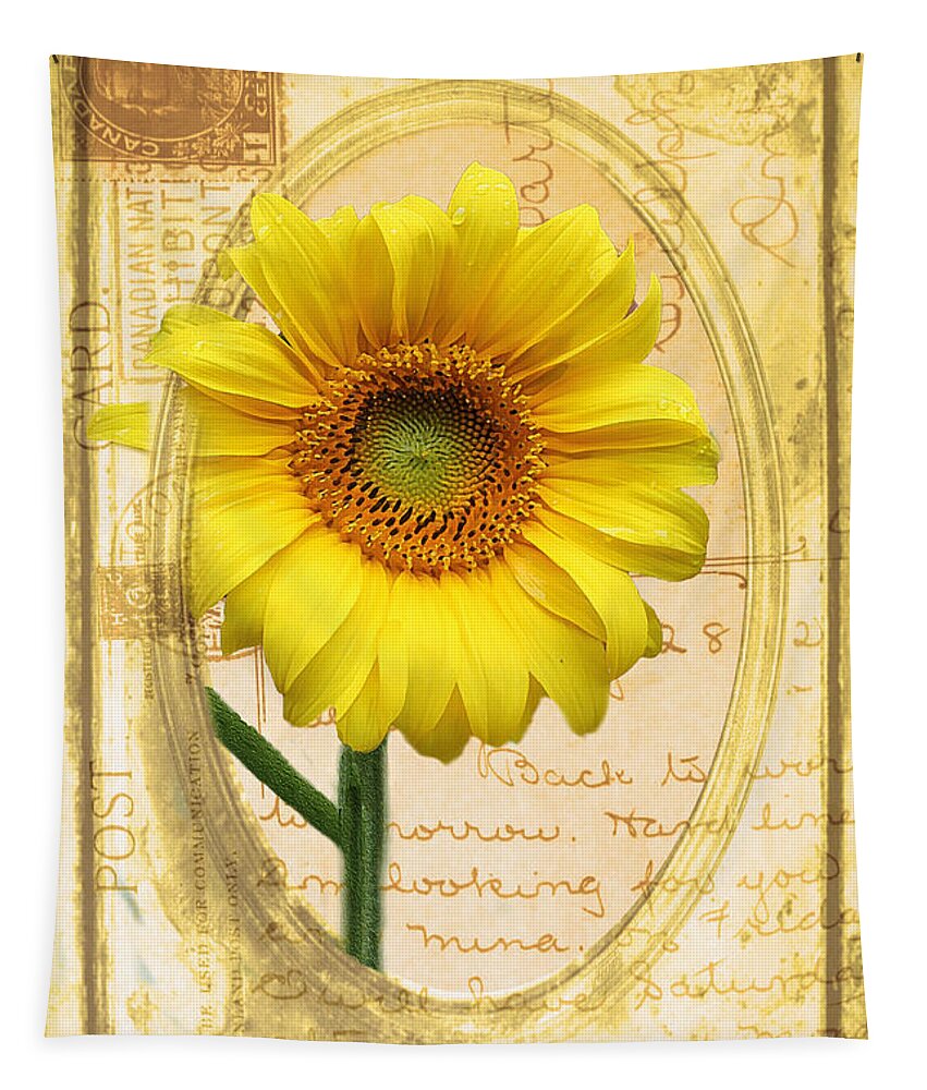 Post Tapestry featuring the photograph Sunflower on Vintage Postcard by Nina Silver
