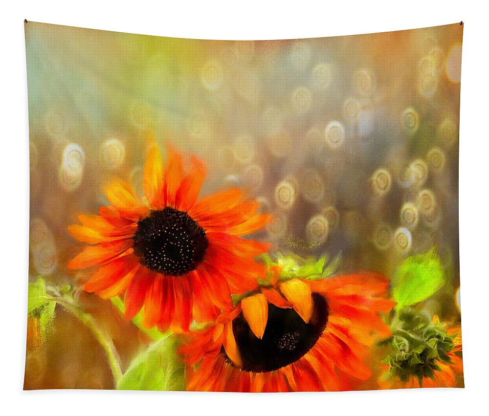 Floral Tapestry featuring the digital art Sunflower Rain by Sand And Chi