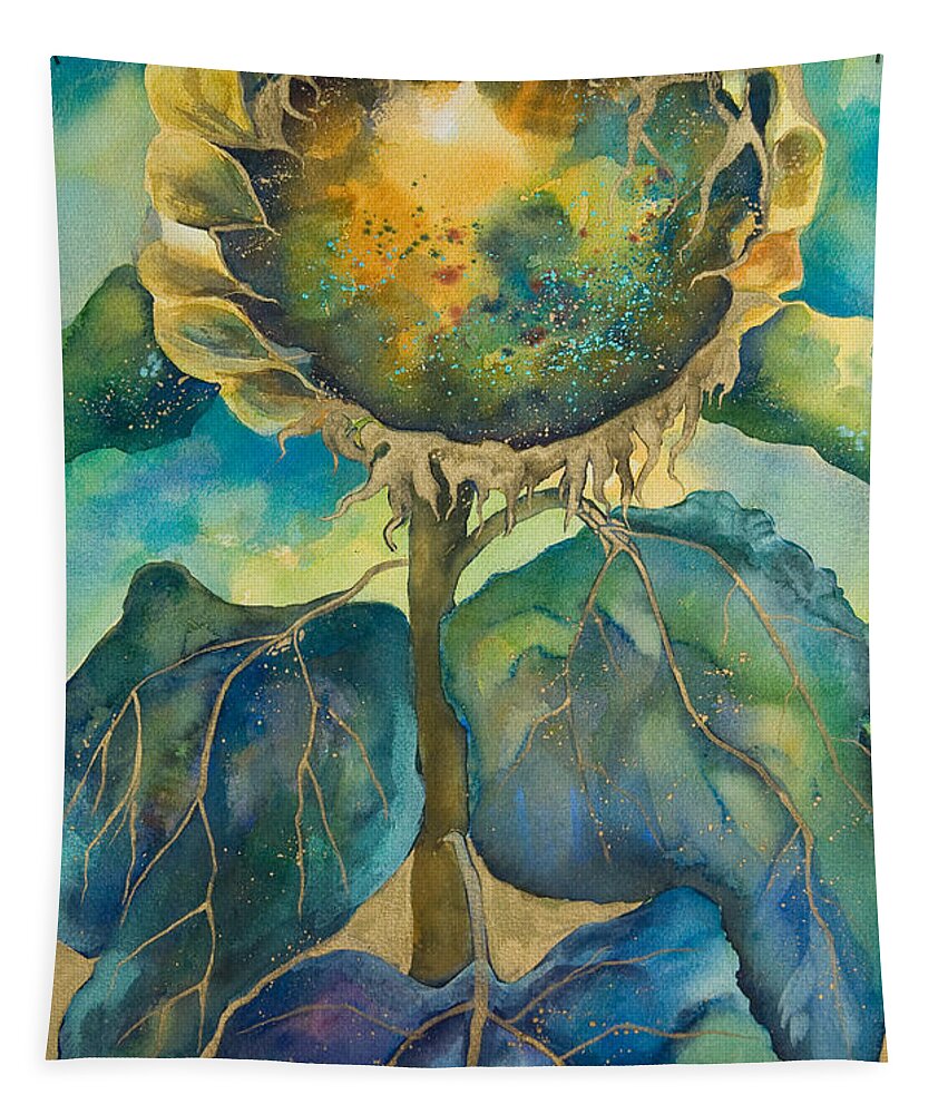 Sunflowers Tapestry featuring the painting Sunflower Seed Head by Kate Bedell