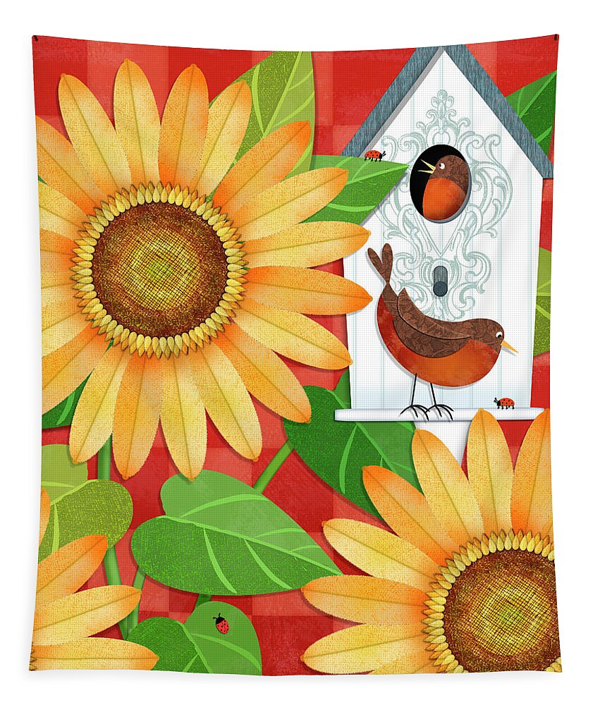 Sunflowers Tapestry featuring the digital art Sunflower Surprise by Valerie Drake Lesiak