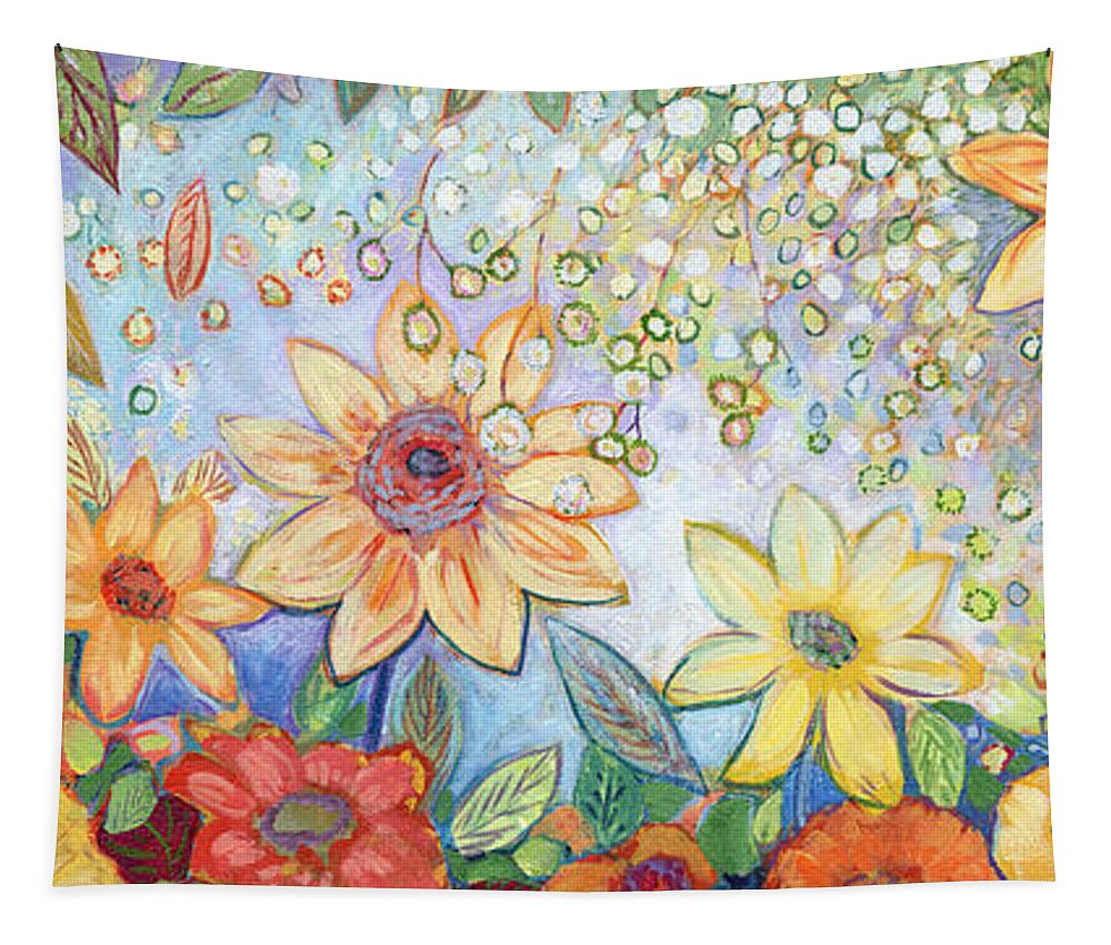 Abstract Tapestry featuring the painting Sunflower Tropics by Jennifer Lommers