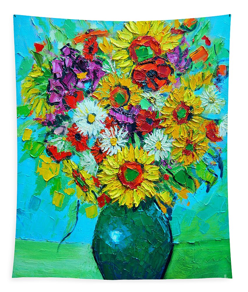 Floral Tapestry featuring the painting Sunflowers And Daises by Ana Maria Edulescu