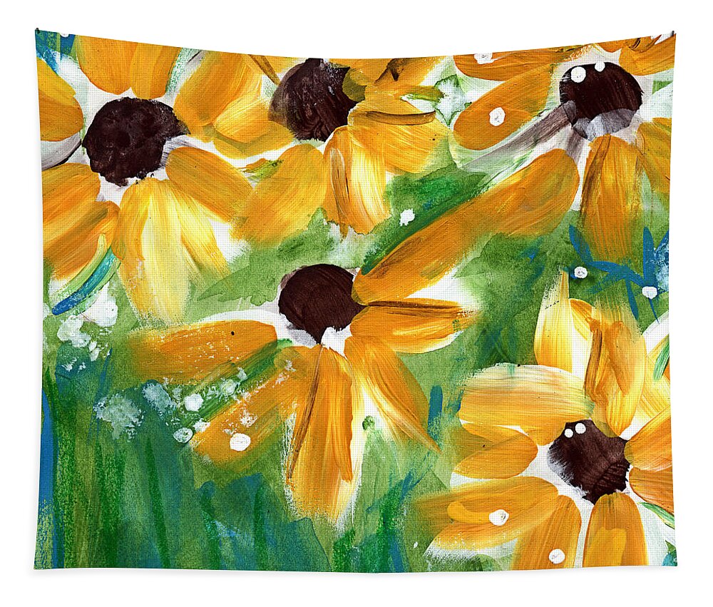 Sunflowers Tapestry featuring the painting Sunflowers by Linda Woods