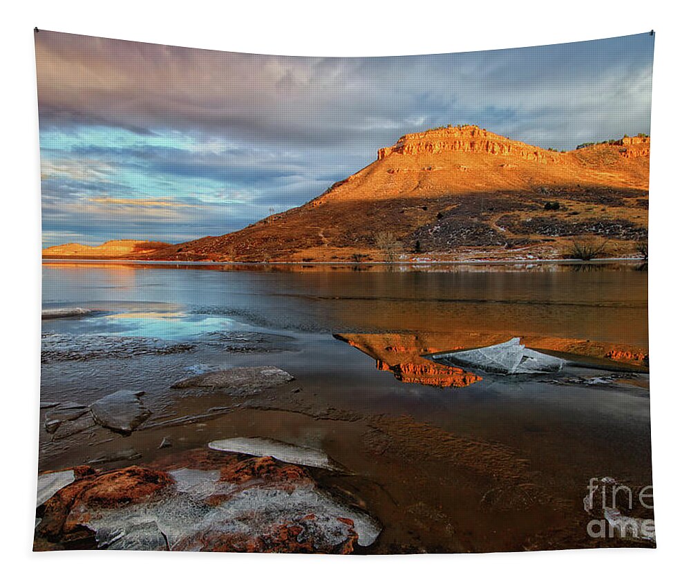 Butte Tapestry featuring the photograph Sunlight on the Flatirons Reservoir by Ronda Kimbrow