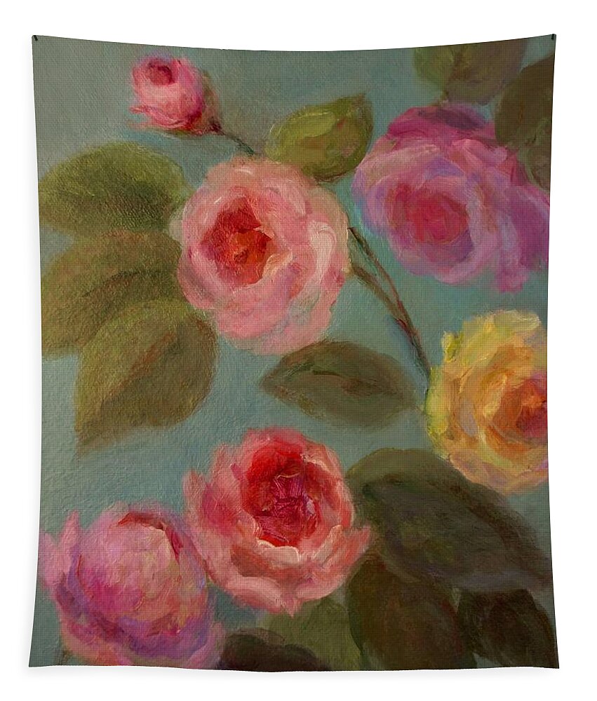 Floral Painting Tapestry featuring the painting Sunlit Roses by Mary Wolf