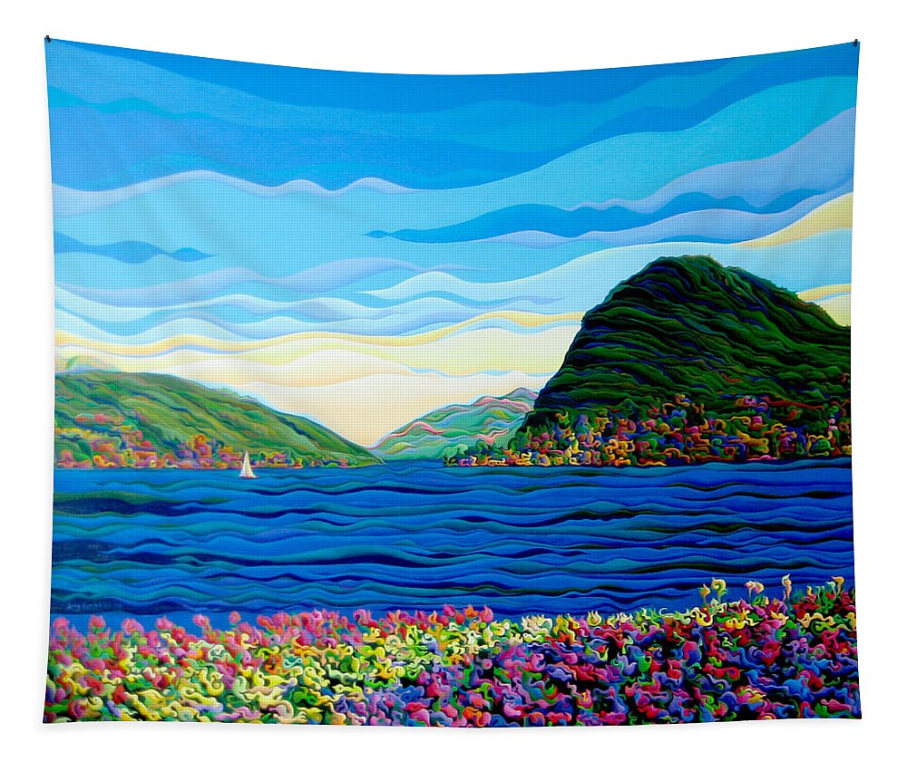 Landscape Tapestry featuring the painting Sunny Swiss-Scape by Amy Ferrari