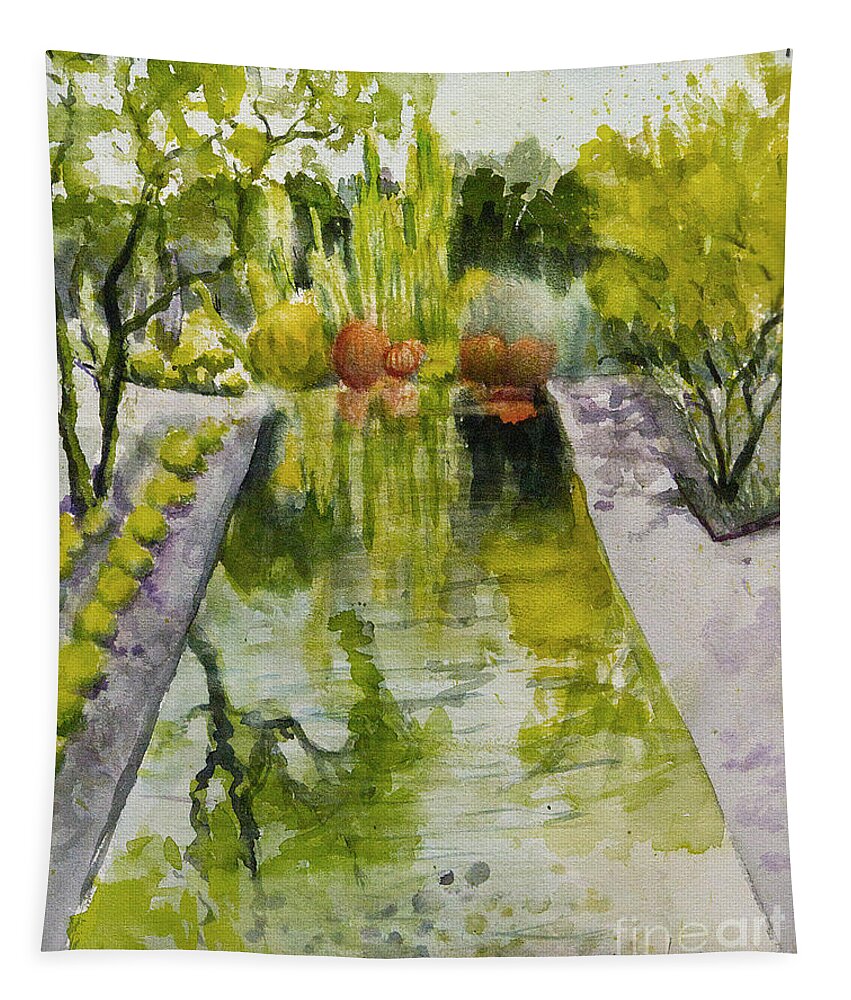 Landscape Tapestry featuring the painting Infinity Pool In the Gardens at Annenburg Estate by Maria Hunt