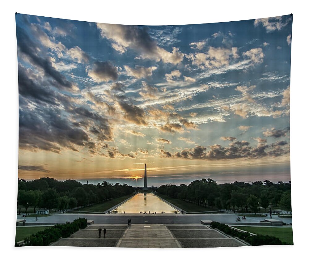 Sunrise Tapestry featuring the photograph Sunrise from the steps of the Lincoln memorial in Washington, DC by Sven Brogren