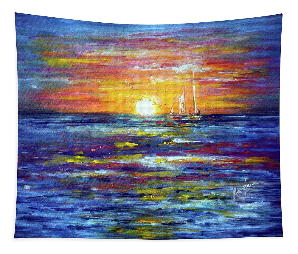 Sunrise Tapestry featuring the painting Sunrise by Harsh Malik