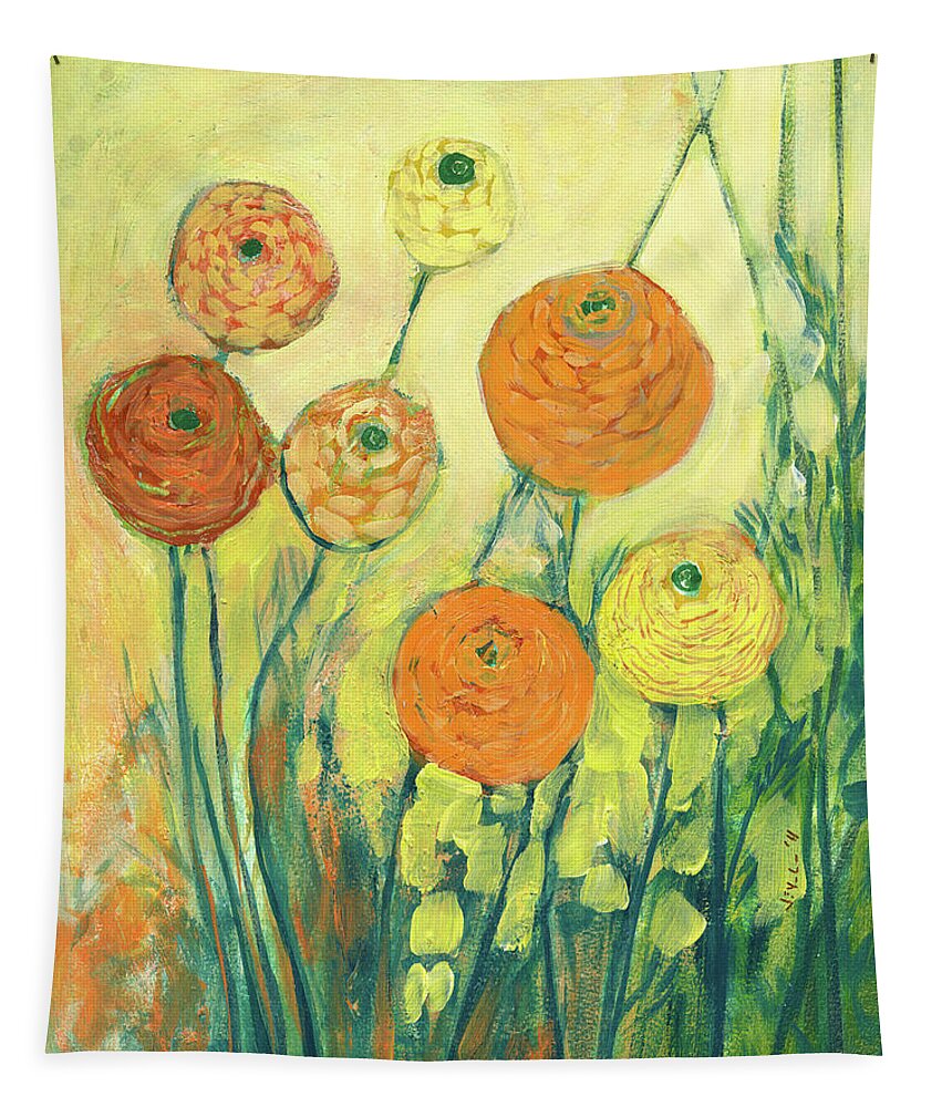 Zinnia Tapestry featuring the painting Sunrise in Bloom by Jennifer Lommers
