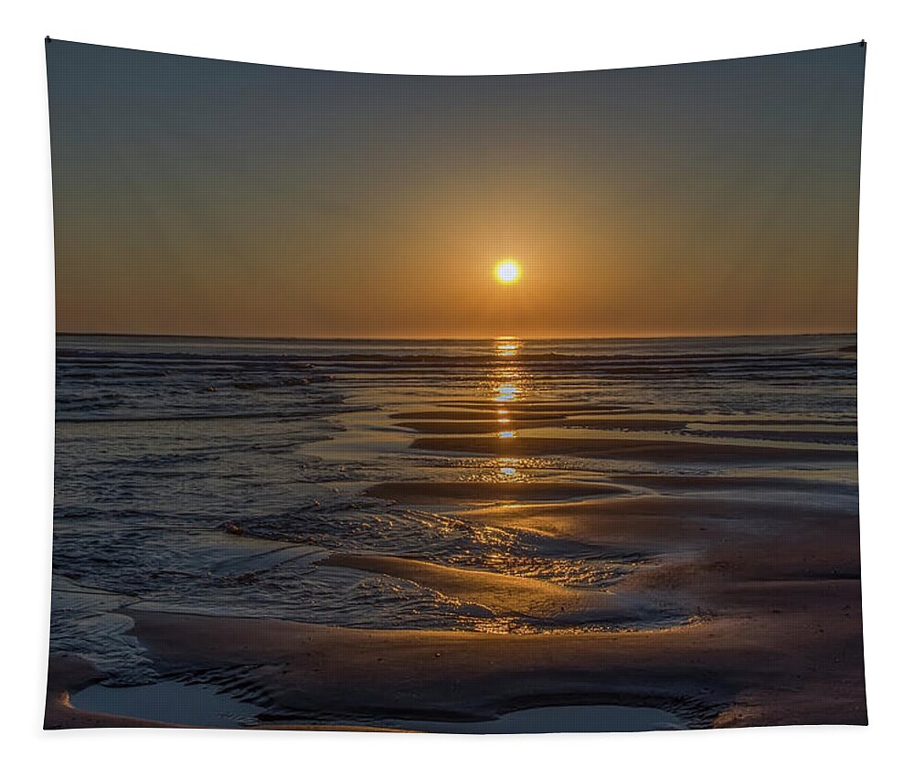 Sunrise Tapestry featuring the photograph Sunrise on Strathmere Beach - New Jersey by Bill Cannon