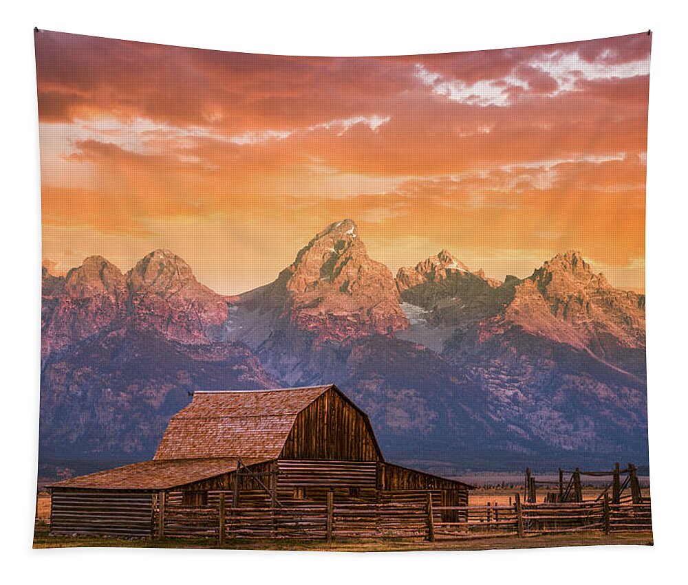 Grand Teton Tapestry featuring the photograph Sunrise on the Ranch by Darren White