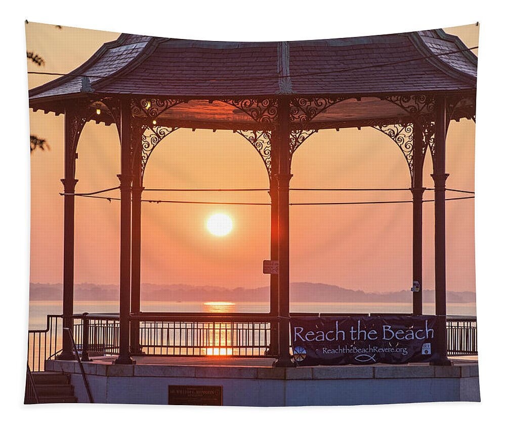 Revere Tapestry featuring the photograph Sunrise on the Revere Beach Bandstand Revere MA by Toby McGuire