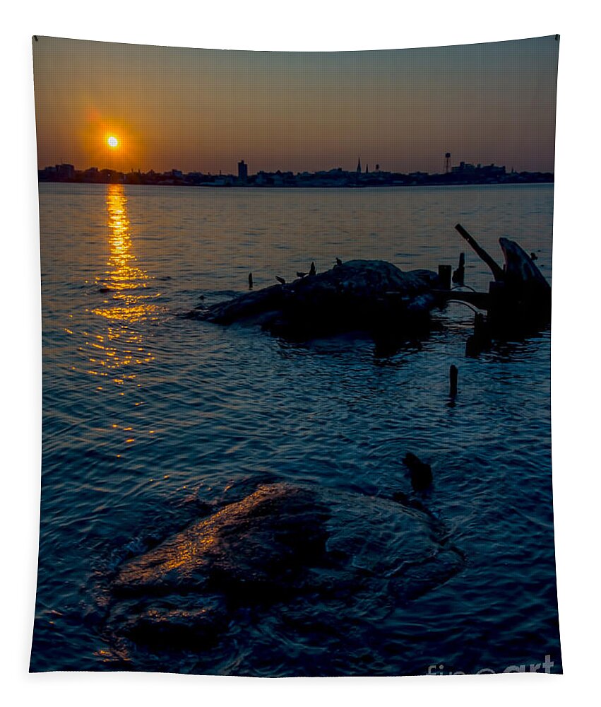 Sunrise Tapestry featuring the photograph Sunrise Over Brooklyn by James Aiken
