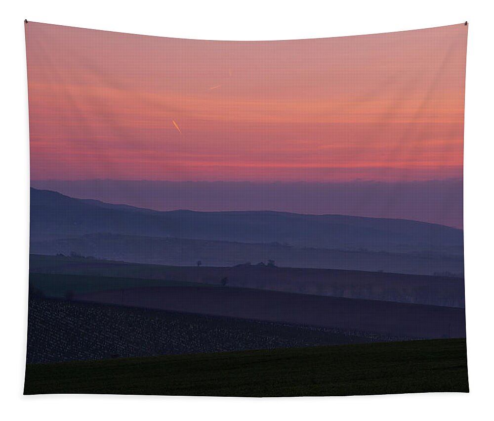 Jenny Rainbow Fine Art Photography Tapestry featuring the photograph Sunrise over Hills of Moravian Tuscany by Jenny Rainbow