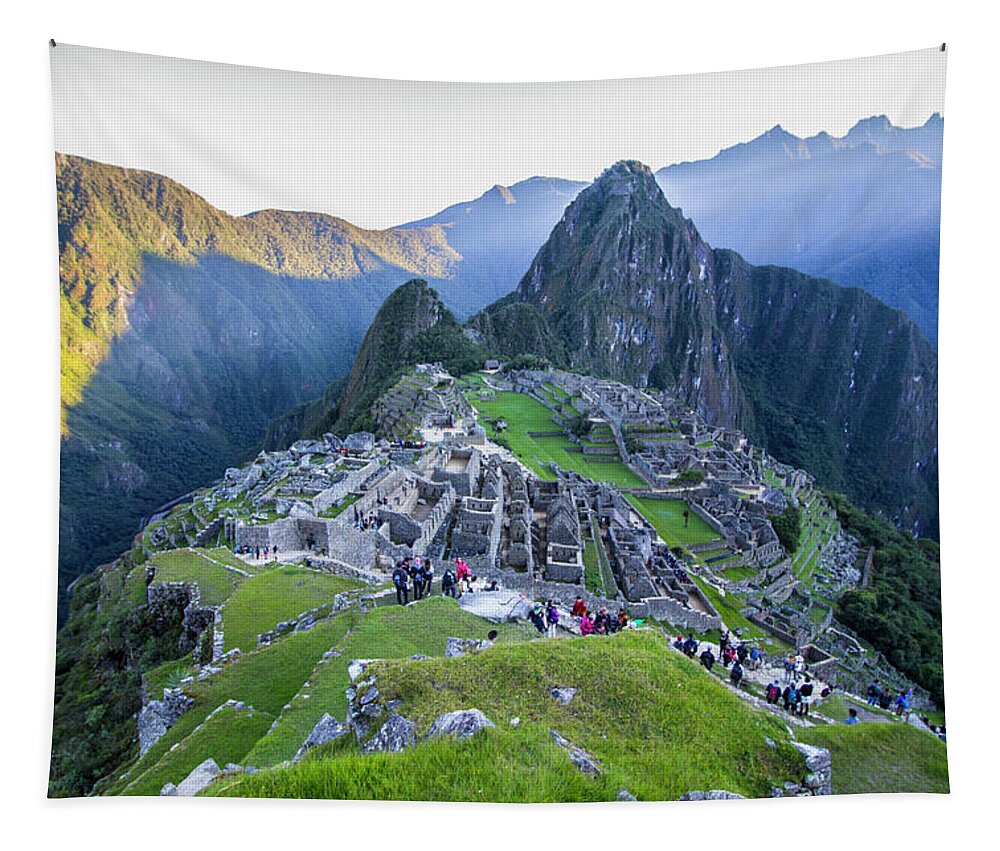 Travel Tapestry featuring the photograph Sunrise Over Machu Picchu, Peru by Venetia Featherstone-Witty