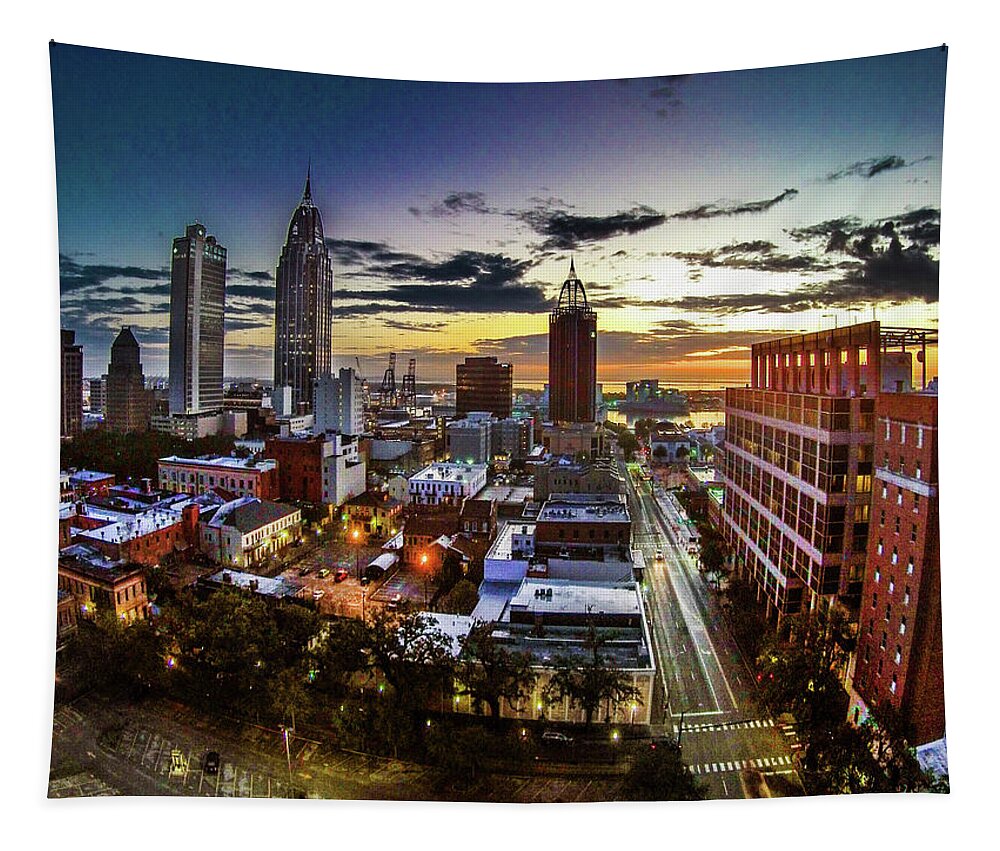 Mobile Tapestry featuring the photograph Sunrise Over Mobile and Government Street by Michael Thomas