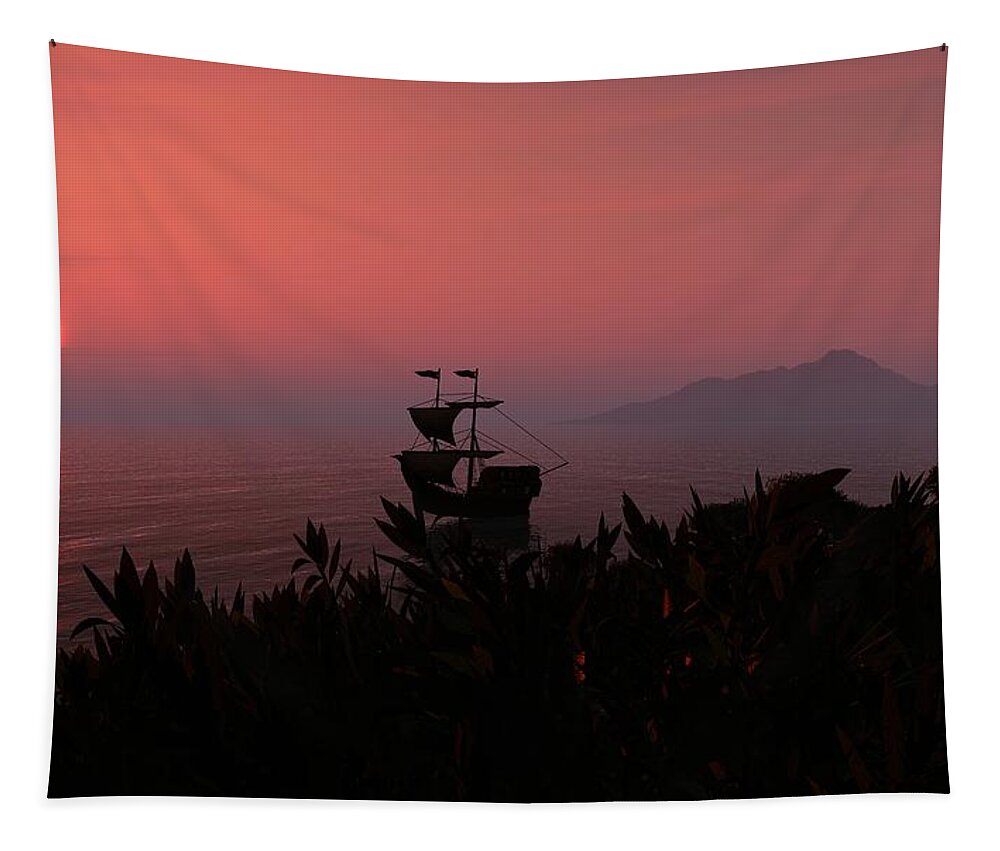Fine Art Tapestry featuring the digital art Sunrise Over Ship by David Lane
