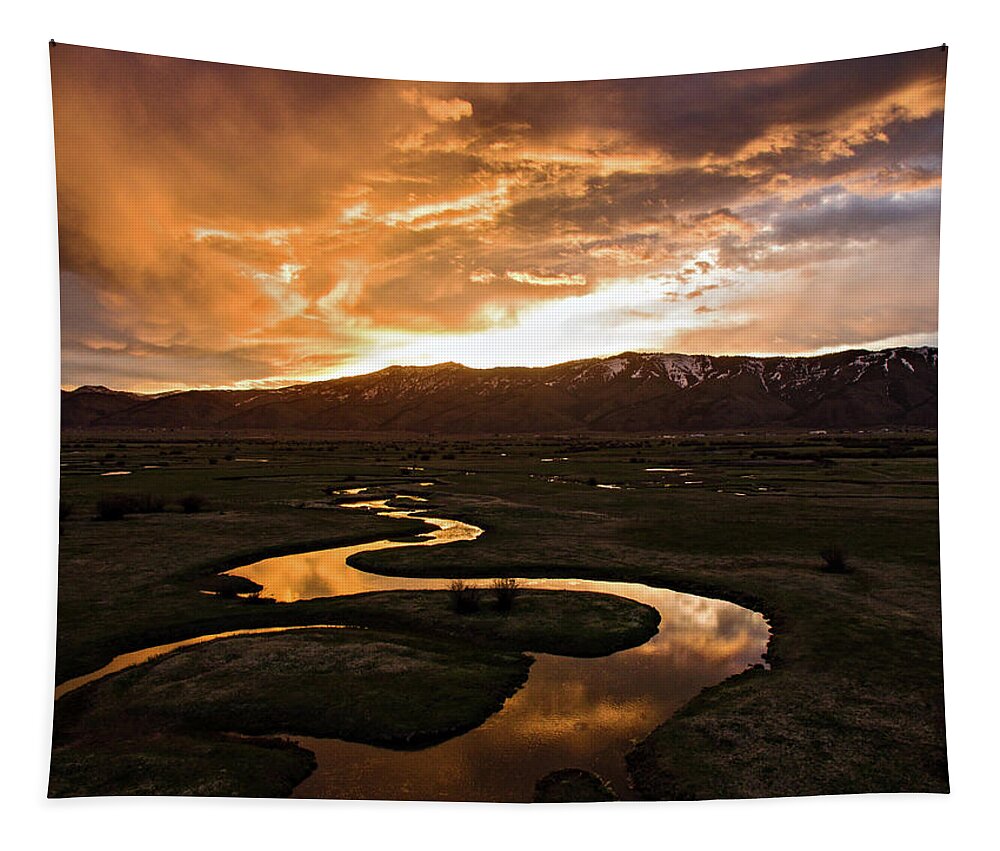 Wyoming Tapestry featuring the photograph Sunrise Over Winding River by Wesley Aston