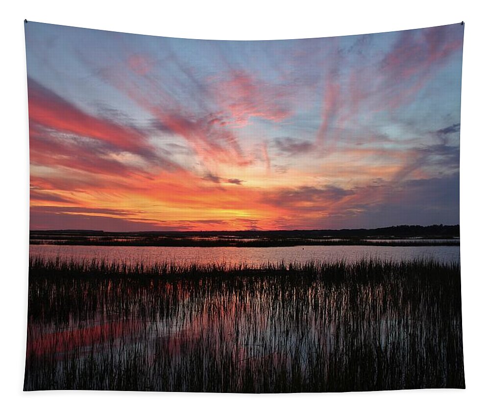 Sun Tapestry featuring the photograph Sunset And Reflections 2 by Cynthia Guinn