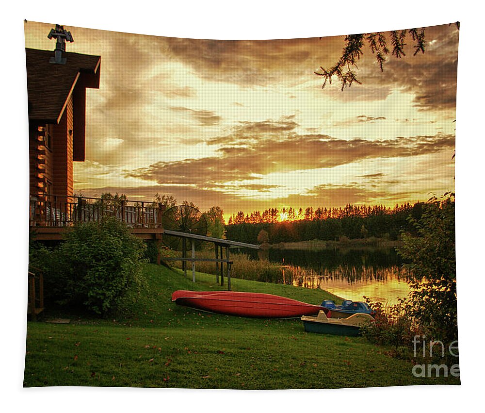 Sunset Tapestry featuring the photograph Sunset at Lakeside Lodge by Lynn Bolt
