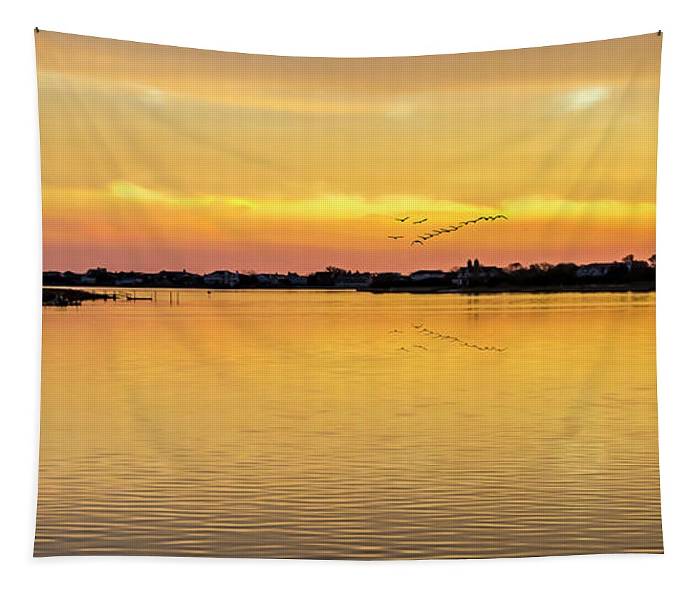 Sunset Tapestry featuring the photograph Sunset At Quogue Long Island by Cathy Kovarik