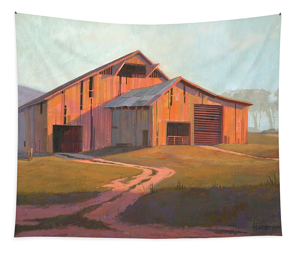 Michael Humphries Tapestry featuring the painting Sunset Barn by Michael Humphries