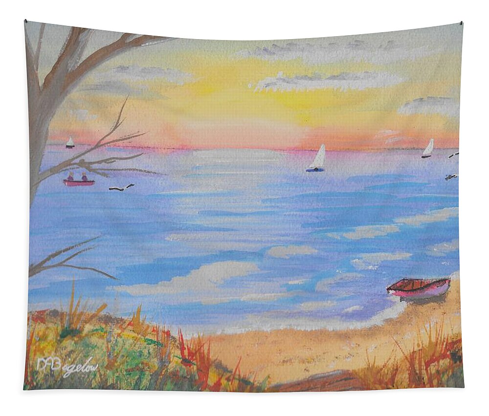 Sunset Tapestry featuring the painting Sunset Beach by David Bigelow