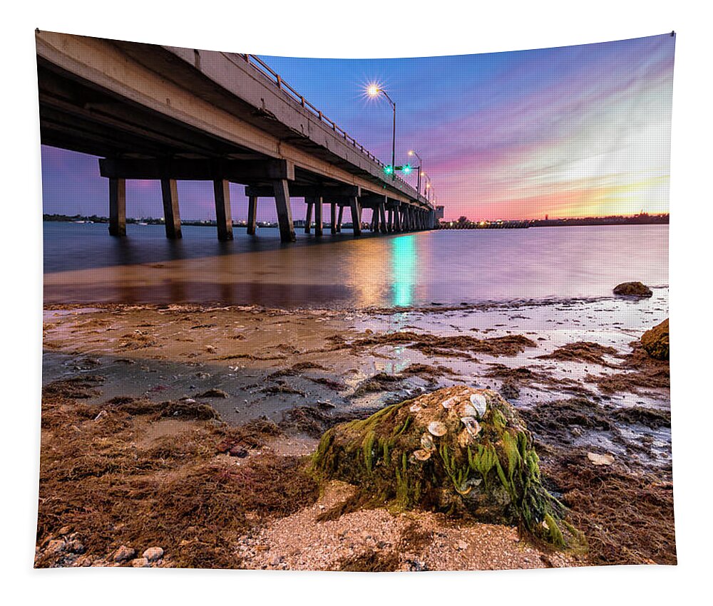 Sunset Tapestry featuring the photograph Sunset by the Drawbridge by Fran Gallogly