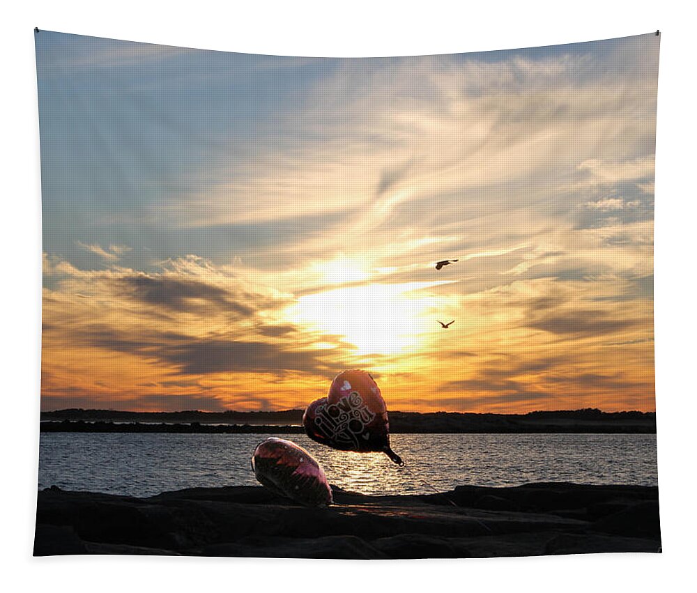 Balloons Tapestry featuring the photograph Sunset Clouds and Balloons by Robert Banach