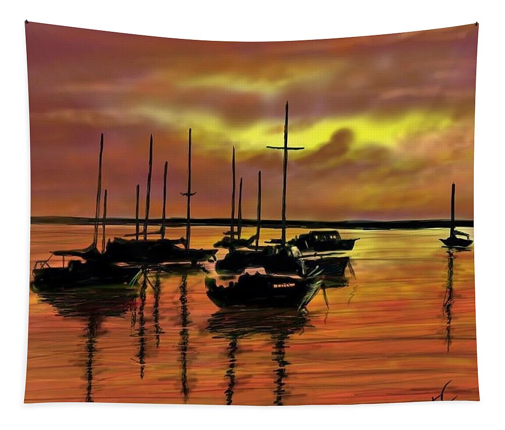 Water Tapestry featuring the digital art Sunset by Darren Cannell
