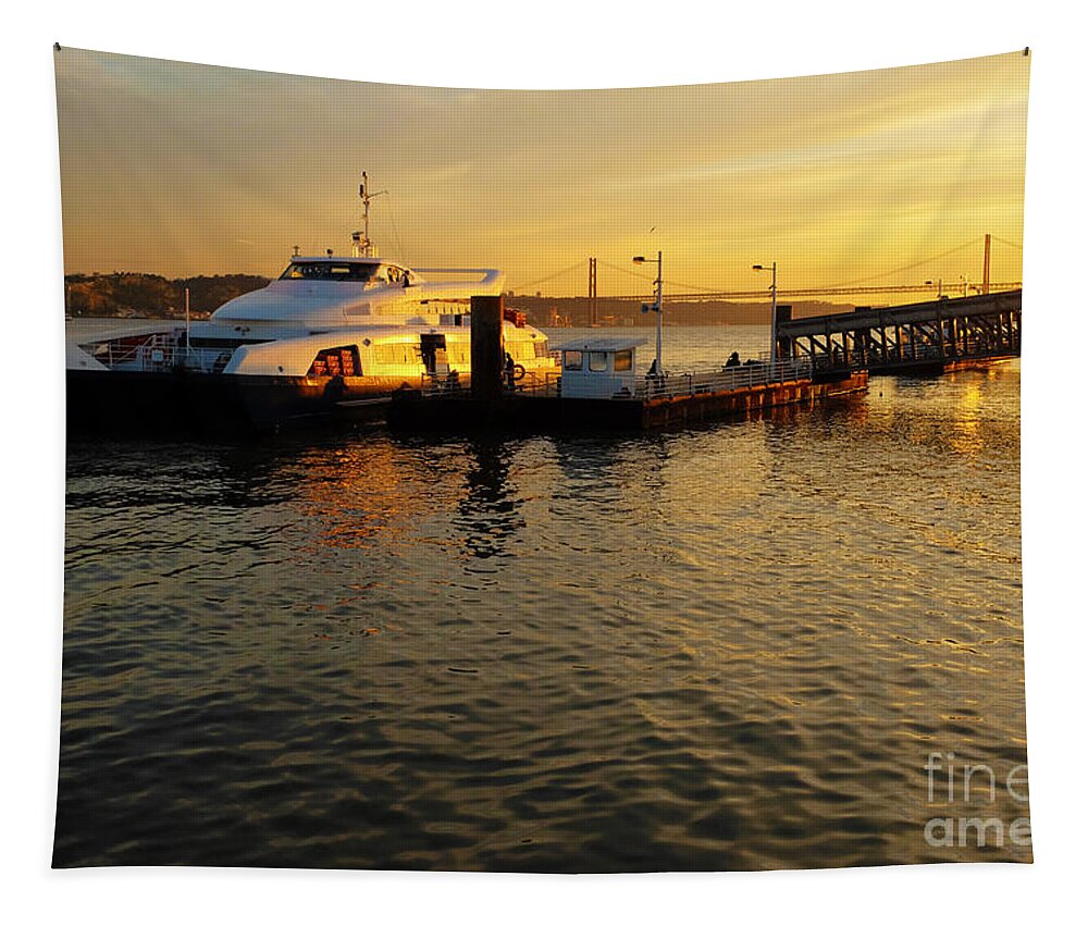 River Tapestry featuring the photograph Sunset Ferryboat by Carlos Caetano