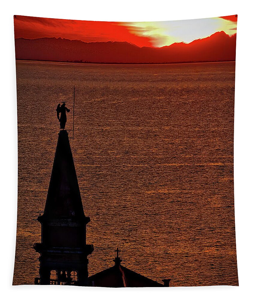 Piran Tapestry featuring the photograph Sunset From the Walls #4 - Piran Slovenia by Stuart Litoff