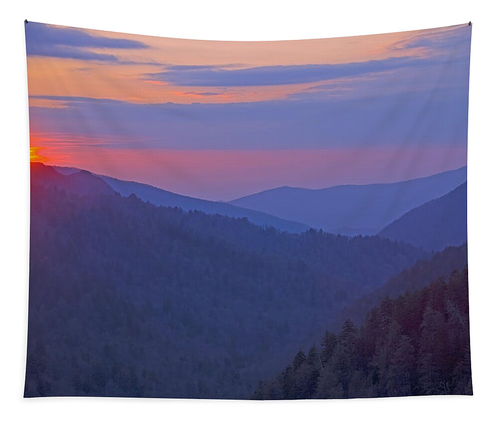 Sunset Tapestry featuring the photograph Sunset in Great Smoky Mountain National Park Tennessee by Brendan Reals