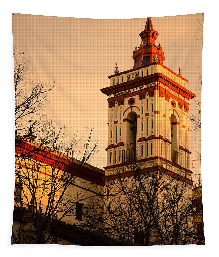 Iglesia Tapestry featuring the photograph Sunset in Seville - San Roque by AM FineArtPrints