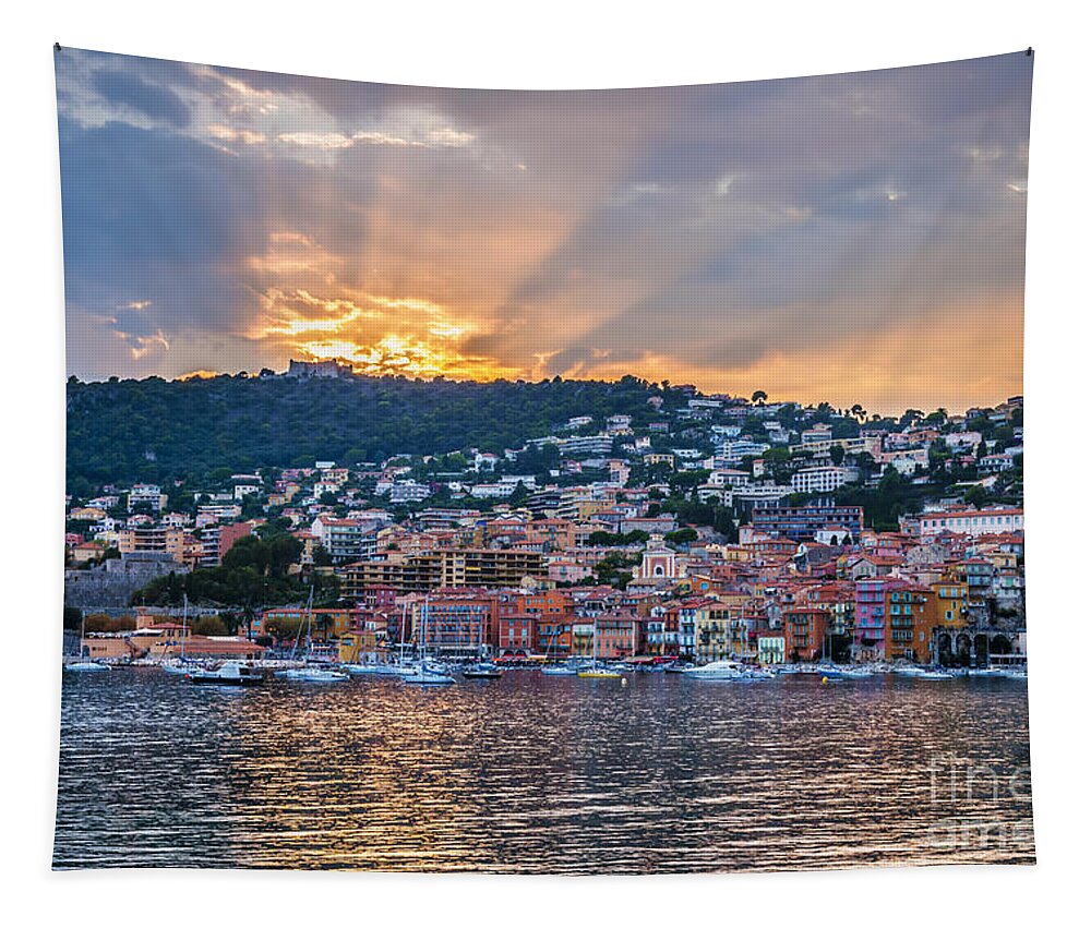 Villefranche-sur-mer Tapestry featuring the photograph Sunset in Villefranche-sur-Mer by Elena Elisseeva